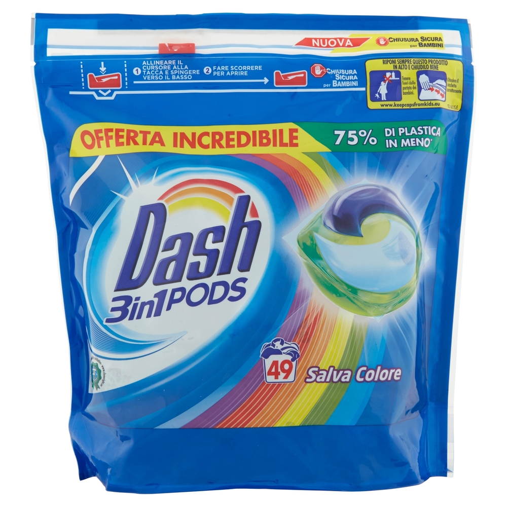Dash PODS 3in1 Detersivo Lavatrice in Monodosi Salva Colore 49 Lavaggi